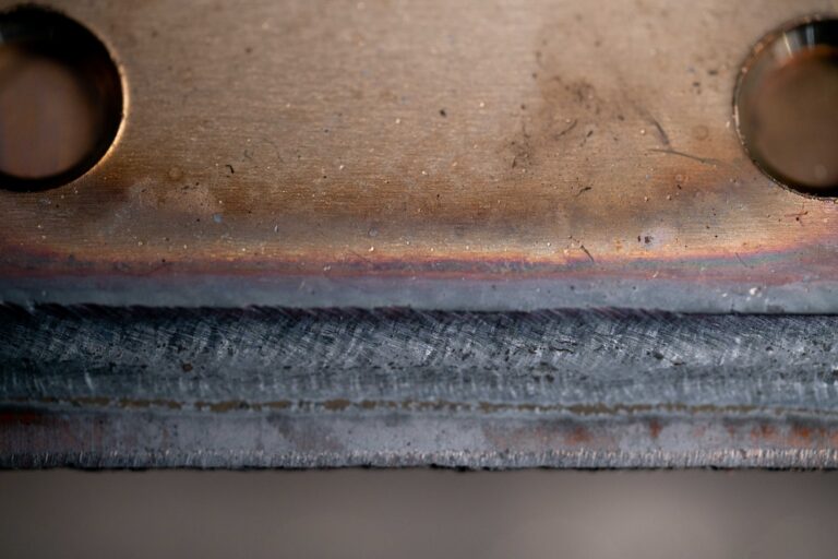 Close-up of a laser weld seam on steel